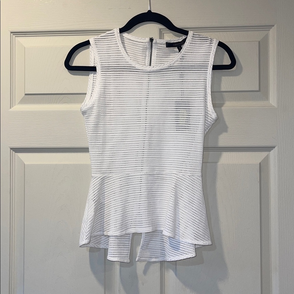BCBGMaxAzria White Peplum Ribbed Tank Top size XS